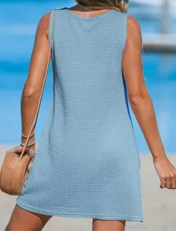 Sale Women's Mini Dress Sundress Summer Dress Casual Daily Beach Regular Fit Solid Color Sleeveless Crew Neck ArmyGreen Black Blue Beige Summer Women Sundresses