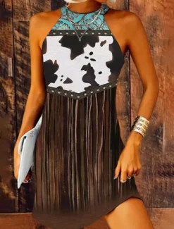Sale Women's Mini Dress Sundress Halter Dress Off The Shoulder Dress Vacation Casual Outdoor Party Going out Standard Fit Graphic Tribal Ethnic Sleeveless Halter Neck Summer Spring Women Vacation Dresses