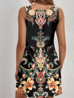 Discount Women's Mini Dress Sundress Summer Dress Elegant Vintage Stylish Vacation Birthday Casual Regular Fit Graphic Paisley Sleeveless V Neck Summer Women T Shirt Dresses