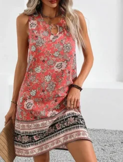 Hot Women's Mini Dress Sundress Summer Dress Vacation Casual Vacation Daily Regular Fit Floral Graphic Tribal Sleeveless Crew Neck Summer Women T Shirt Dresses
