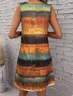 Women's Mini Dress Sundress A Line Dress Summer Dress Vacation Casual Regular Fit Graphic Geometric Stripe Sleeveless U Neck Summer Spring Women Vacation Dresses
