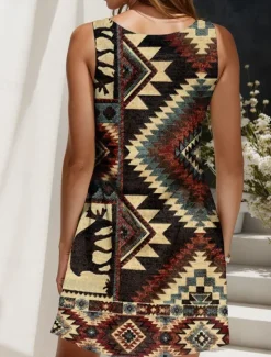 Women's Mini Dress Sundress A Line Dress Summer Dress Vacation Casual Boho Outdoor Party Daily Regular Fit Graphic Geometric Color Block Sleeveless U Neck Red Blue Purple Khaki Summer Spring Women Sundresses