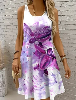 Outlet Women's Mini Dress Sundress A Line Dress Off The Shoulder Dress Vacation Casual Holiday Beach Regular Fit Graphic Turtle Sleeveless Crew Neck Yellow Red Blue Purple Summer Spring Women Sundresses
