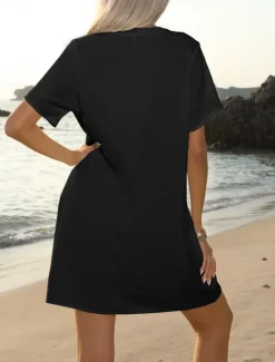 Online Women's Mini Dress Sundress Summer Dress Casual Daily Regular Fit Solid Color Short Sleeve V Neck Black White Navy Blue Sky Blue Summer Women Sundresses