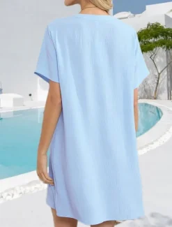 Online Women's Mini Dress Sundress Summer Dress Casual Daily Regular Fit Solid Color Short Sleeve V Neck Black White Navy Blue Sky Blue Summer Women Sundresses