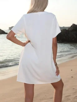 Online Women's Mini Dress Sundress Summer Dress Casual Daily Regular Fit Solid Color Short Sleeve V Neck Black White Navy Blue Sky Blue Summer Women Sundresses