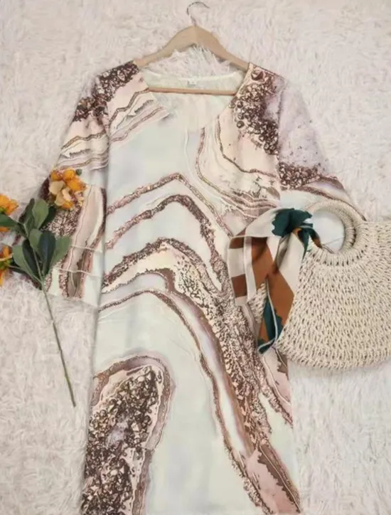 Online Women's Mini Dress Sundress A Line Dress Semi Formal Dress Petite Dress Vintage Casual Beach Ruffle Sleeve Vacation Daily Beach Regular Fit Marble 3/4 Length Sleeve V Neck Blue Gold Summer Women Vacation Dresses
