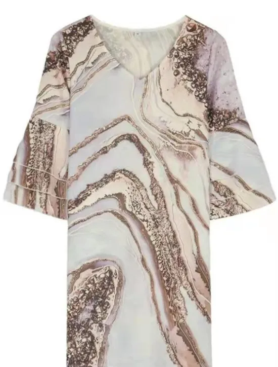 Online Women's Mini Dress Sundress A Line Dress Semi Formal Dress Petite Dress Vintage Casual Beach Ruffle Sleeve Vacation Daily Beach Regular Fit Marble 3/4 Length Sleeve V Neck Blue Gold Summer Women Vacation Dresses