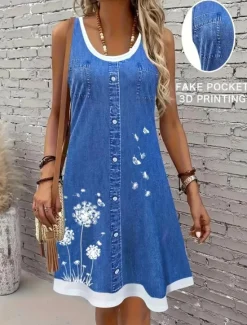 Sale Women's Mini Dress Sundress A Line Dress Summer Dress Vacation Casual Daily Regular Fit Floral Graphic Sleeveless U Neck Summer Women T Shirt Dresses