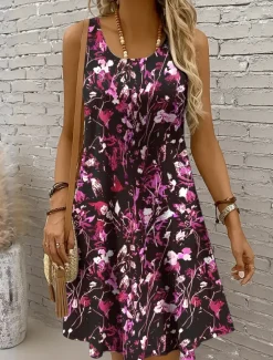 New Women's Mini Dress Sundress A Line Dress Summer Dress Vacation Casual Regular Fit Floral Graphic Abstract Sleeveless U Neck Scoop Neck Black And White Red Blue Purple Summer Spring Women Sundresses