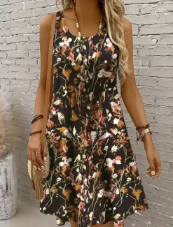 New Women's Mini Dress Sundress A Line Dress Summer Dress Vacation Casual Regular Fit Floral Graphic Abstract Sleeveless U Neck Scoop Neck Black And White Red Blue Purple Summer Spring Women Sundresses
