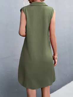 Online Women's Mini Dress Sundress Summer Dress Casual Daily Regular Fit Solid Color Sleeveless Shirt Collar ArmyGreen Black Red Beige Summer Women Sundresses