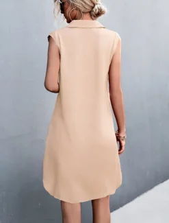 Online Women's Mini Dress Sundress Summer Dress Casual Daily Regular Fit Solid Color Sleeveless Shirt Collar ArmyGreen Black Red Beige Summer Women Sundresses