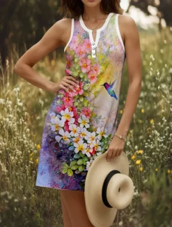 Best Women's Mini Dress Sundress Shift Dress Off The Shoulder Dress Vacation Casual Going out Regular Fit Floral Graphic Sleeveless V Neck Yellow Red Blue Purple Summer Spring Women Sundresses