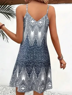 Outlet Women's Mini Dress Sundress A Line Dress Slip Dress Off The Shoulder Dress Vacation Casual Boho Going out Beach Regular Fit Graphic Geometric Sleeveless V Neck Summer Women Vacation Dresses