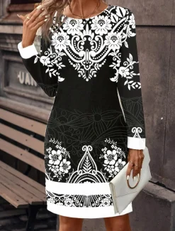 Sale Women's Mini Dress Sweatshirt Dress Winter Dress Corset Dress Sheath Dress Elegant Stylish Vacation Party Street Regular Fit Floral Long Sleeve Crew Neck Summer Fall Winter Women Cocktail Dress