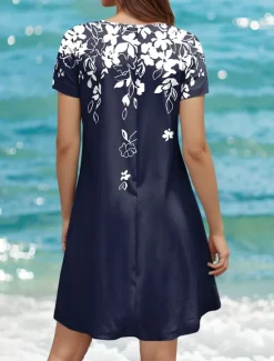 Online Women's Mini Dress T Shirt Dress Tee Dress A Line Dress Summer Dress Casual Daily Regular Fit Floral Graphic Short Sleeve Crewneck Black Green Summer Spring Women T Shirt Dresses