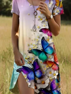 Discount Women's Mini Dress T Shirt Dress Tee Dress A Line Dress Summer Dress Vacation Casual Daily Weekend Regular Fit Graphic Butterfly Short Sleeve Crew Neck Summer Spring Women T Shirt Dresses