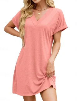 Best Women's Mini Dress T Shirt Dress Tee Dress A Line Dress Solid Color Athletic Dress Casual Vacation Daily Regular Fit Plain Sleeveless V Neck Black Pink Blue Dark Green Summer Women T Shirt Dresses