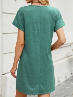 Best Women's Mini Dress T Shirt Dress Tee Dress A Line Dress Solid Color Athletic Dress Casual Vacation Daily Regular Fit Plain Sleeveless V Neck Black Pink Blue Dark Green Summer Women T Shirt Dresses
