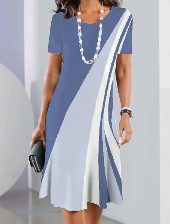 Women's Mini Dress T Shirt Dress Tee Dress Sundress Summer Dress Print Dress Fashion Streetwear Modern Outdoor Daily Going out Regular Fit Geometric Color Block Short Sleeve Crew Neck Black Blue Women Casual Dress