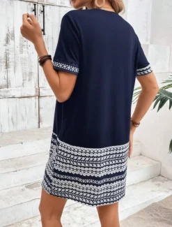 Women's Mini Dress T Shirt Dress Tee Dress Shift Dress Formal Vacation Daily Regular Fit Graphic Geometric Tribal Short Sleeve Crew Neck Summer Spring Women T Shirt Dresses