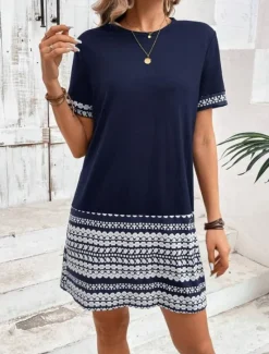 Women's Mini Dress T Shirt Dress Tee Dress Shift Dress Formal Vacation Daily Regular Fit Graphic Geometric Tribal Short Sleeve Crew Neck Summer Spring Women T Shirt Dresses