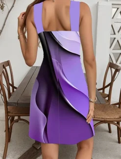 Sale Women's Mini Dress T Shirt Dress Tee Dress Sundress A Line Dress Vacation Casual Going out Regular Fit Ombre Graphic Geometric Sleeveless Halter Neck Pink Blue Purple Green Summer Women Sundresses