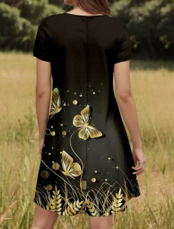 Women's Mini Dress T Shirt Dress Tee Dress A Line Dress Summer Dress Vacation Casual Daily Weekend Regular Fit Graphic Butterfly Short Sleeve Crew Neck Summer Spring Women T Shirt Dresses
