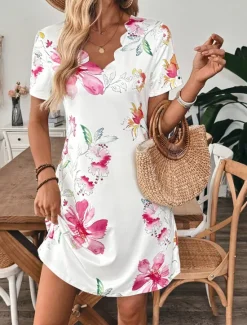 Discount Women's Mini Dress T Shirt Dress Tee Dress A Line Dress Summer Dress Casual Daily Regular Fit Floral Graphic Short Sleeve V Neck Summer Women Casual Dress|T Shirt Dresses