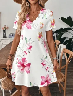 Discount Women's Mini Dress T Shirt Dress Tee Dress A Line Dress Summer Dress Casual Daily Regular Fit Floral Graphic Short Sleeve V Neck Summer Women Casual Dress|T Shirt Dresses