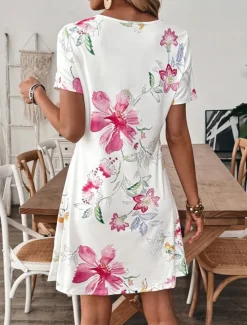 Discount Women's Mini Dress T Shirt Dress Tee Dress A Line Dress Summer Dress Casual Daily Regular Fit Floral Graphic Short Sleeve V Neck Summer Women Casual Dress|T Shirt Dresses