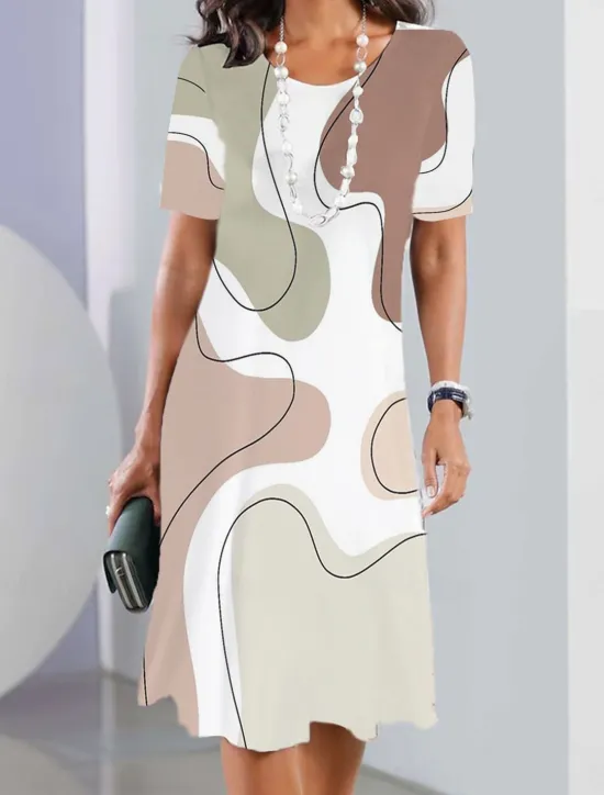 Online Women's Mini Dress T Shirt Dress Tee Dress Sundress Summer Dress Print Dress Fashion Streetwear Modern Outdoor Daily Going out Regular Fit Geometric Color Block Short Sleeve Crew Neck Black And White Women Casual Dress