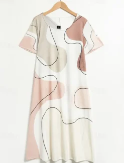 Online Women's Mini Dress T Shirt Dress Tee Dress Sundress Summer Dress Print Dress Fashion Streetwear Modern Outdoor Daily Going out Regular Fit Geometric Color Block Short Sleeve Crew Neck Black And White Women Casual Dress
