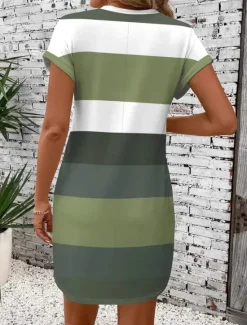 Outlet Women's Mini Dress T Shirt Dress Tee Dress Shift Dress Casual Outdoor Daily Holiday Regular Fit Stripe Short Sleeve Crew Neck Pink Sky Blue Brown Green Summer Women T Shirt Dresses