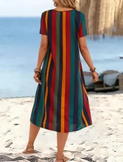 Online Women's Mini Dress T Shirt Dress Tee Dress Summer Dress Casual Daily Regular Fit Graphic Striped Short Sleeve Crew Neck Summer Spring Women Casual Dress