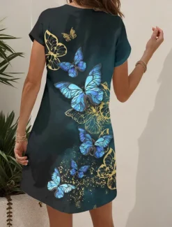 Hot Women's Mini Dress T Shirt Dress Tee Dress A Line Dress Summer Dress Vacation Casual Holiday Regular Fit Graphic Animal Butterfly Short Sleeve Crew Neck Yellow Red Blue Purple Summer Spring Women T Shirt Dresses