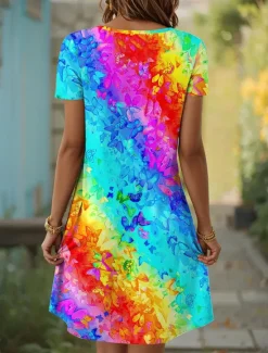 Online Women's Mini Dress T Shirt Dress Tee Dress A Line Dress Summer Dress Casual Daily Regular Fit Ombre Graphic Geometric Short Sleeve Crewneck Blue Purple Orange Summer Spring Women T Shirt Dresses