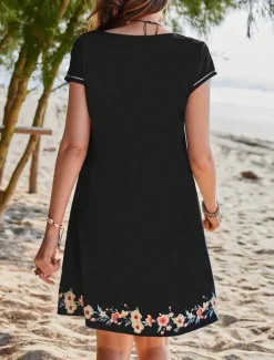 Sale Women's Mini Dress T Shirt Dress Tee Dress A Line Dress Summer Dress Vacation Casual Daily Regular Fit Floral Graphic Short Sleeve V Neck Summer Spring Women T Shirt Dresses