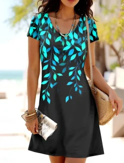 Clearance Women's Mini Dress T Shirt Dress Tee Dress A Line Dress Summer Dress Casual Daily Regular Fit Floral Graphic Short Sleeve Crewneck Blue Purple Green Summer Spring Women T Shirt Dresses