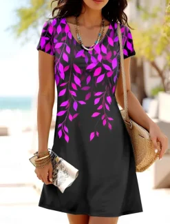 Clearance Women's Mini Dress T Shirt Dress Tee Dress A Line Dress Summer Dress Casual Daily Regular Fit Floral Graphic Short Sleeve Crewneck Blue Purple Green Summer Spring Women T Shirt Dresses