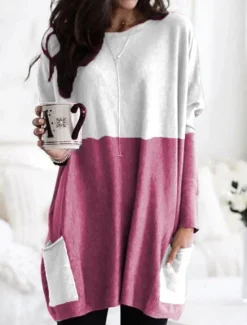 Women's Mini Dress T Shirt Dress Tee Dress Shift Dress Casual Outdoor Daily Holiday Regular Fit Plain Long Sleeve V Neck White Pink Navy Blue Blue Summer Women T Shirt Dresses