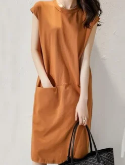 Discount Women's Mini Dress T Shirt Dress Tee Dress Shift Dress Summer Dress Casual Daily Regular Fit Solid Color Sleeveless Crew Neck Black Khaki Summer Women Sundresses