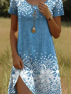 New Women's Mini Dress T Shirt Dress Tee Dress A Line Dress Summer Dress Casual Holiday Beach Regular Fit Floral Graphic Short Sleeve Crew Neck Blue Purple Green Dark Blue Summer Spring Women T Shirt Dresses