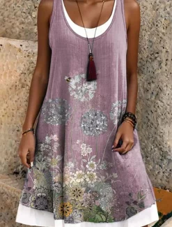 Women's Mini Dress T Shirt Dress Tee Dress Sundress A Line Dress Vacation Casual Boho Loose Fit Floral Graphic Sleeveless U Neck Scoop Neck Summer Spring Women Sundresses