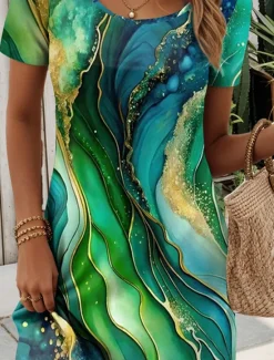 Women's Mini Dress T Shirt Dress Tee Dress A Line Dress Summer Dress Casual Daily Regular Fit Graphic Geometric Short Sleeve Crewneck Red Blue Dark Green Purple Summer Spring Women Casual Dress