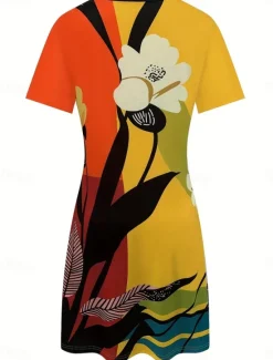 Best Women's Mini Dress T Shirt Dress Tee Dress Sundress Summer Dress Vacation Casual Beach Daily Going out Regular Fit Floral Graphic Geometric Short Sleeve V Neck Yellow Blue Purple Orange Summer Women Sundresses