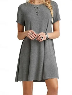 Discount Women's Mini Dress T Shirt Dress Tee Dress Solid Color Vacation Casual Daily Regular Fit Graphic Short Sleeve Notched Neck Black Pink Army Green Gray Summer Women Casual Dress|T Shirt Dresses