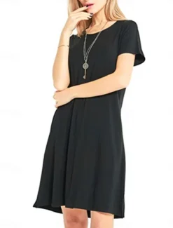 Discount Women's Mini Dress T Shirt Dress Tee Dress Solid Color Vacation Casual Daily Regular Fit Graphic Short Sleeve Notched Neck Black Pink Army Green Gray Summer Women Casual Dress|T Shirt Dresses