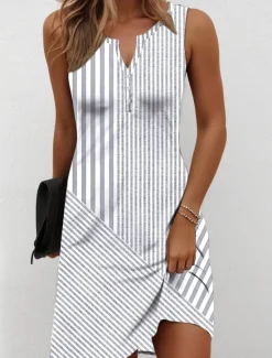 Outlet Women's Mini Dress T Shirt Dress Tee Dress Summer Dress Casual Daily Holiday Regular Fit Graphic Geometric Striped Sleeveless V Neck Pink Blue Green Gray Summer Women Sundresses